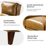 Hyde Camel Leather Mid-Century Modern Nailhead Trim Wingback Recliner 10 Hyde Camel Leather Mid-Century Modern Nailhead Trim Wingback Recliner