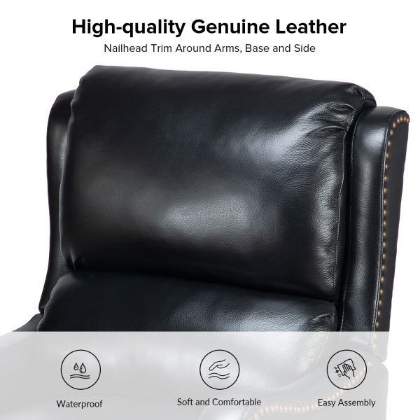 Hyde Genuine Leather Mid Century Modern Wingback Nailhead Trim Recliner 2