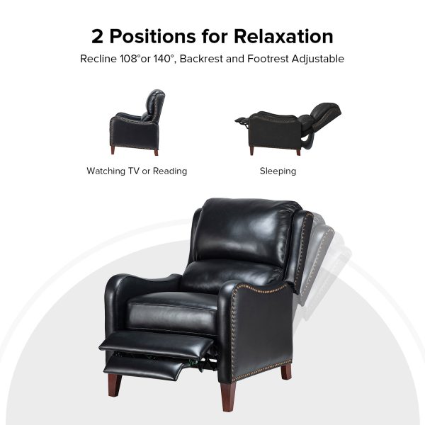 Hyde Genuine Leather Mid Century Modern Wingback Nailhead Trim Recliner 3
