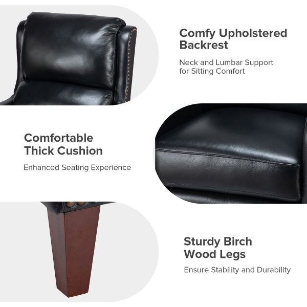 Hyde Genuine Leather Mid Century Modern Wingback Nailhead Trim Recliner 4
