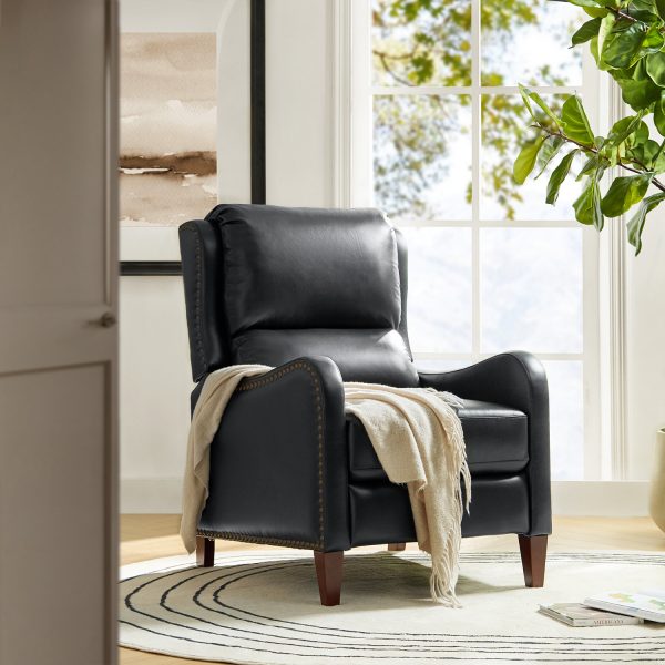 Hyde Genuine Leather Mid Century Modern Wingback Nailhead Trim Recliner