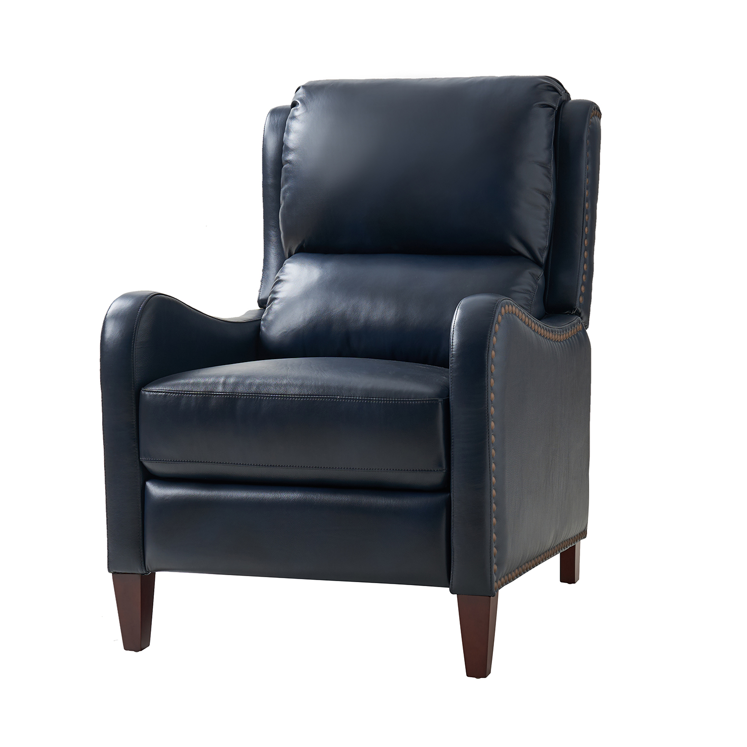 Hyde Navy Leather Mid-Century Modern Wingback Nailhead Trim Recliner 2 Hyde Navy Leather Mid-Century Modern Wingback Nailhead Trim Recliner - Image 2