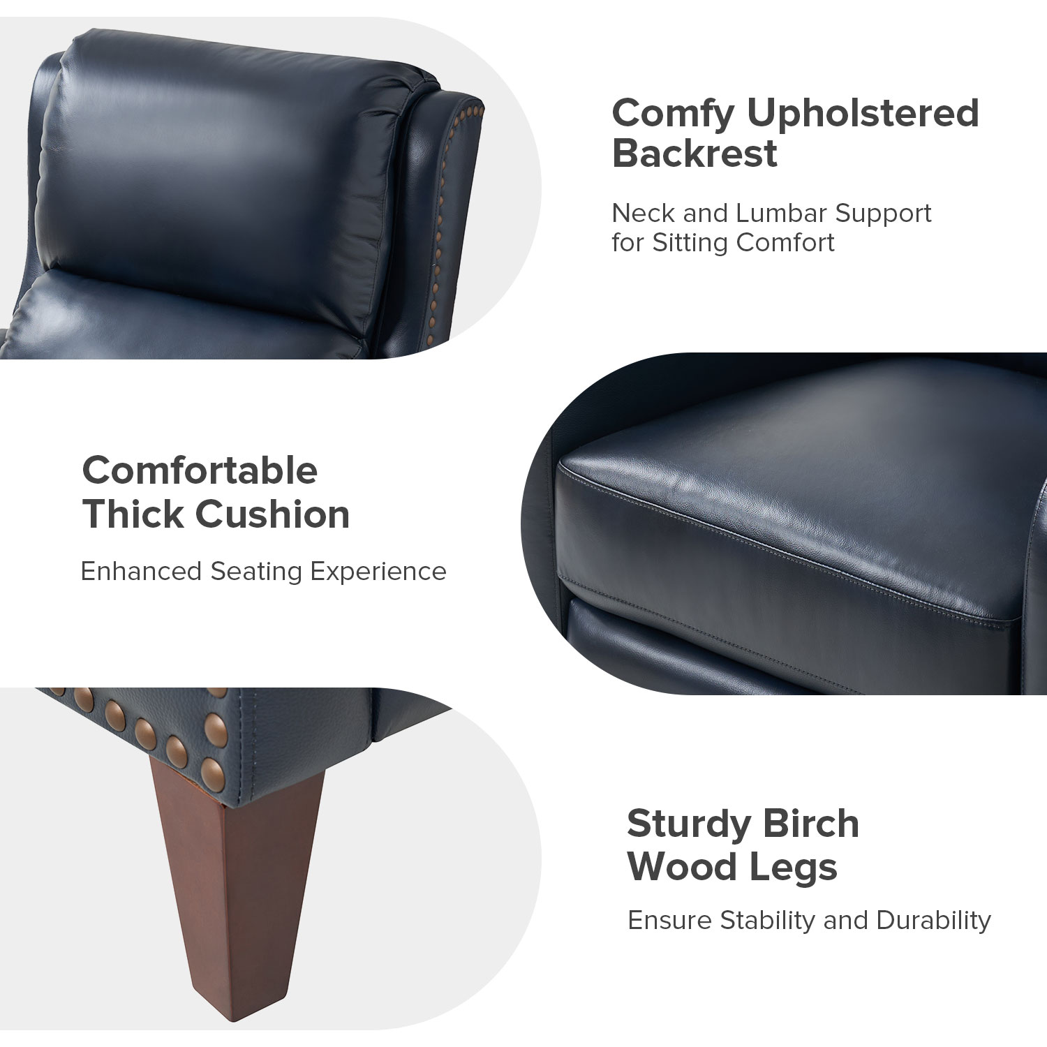 Hyde Navy Leather Mid-Century Modern Wingback Nailhead Trim Recliner 5 Hyde Navy Leather Mid-Century Modern Wingback Nailhead Trim Recliner - Image 5