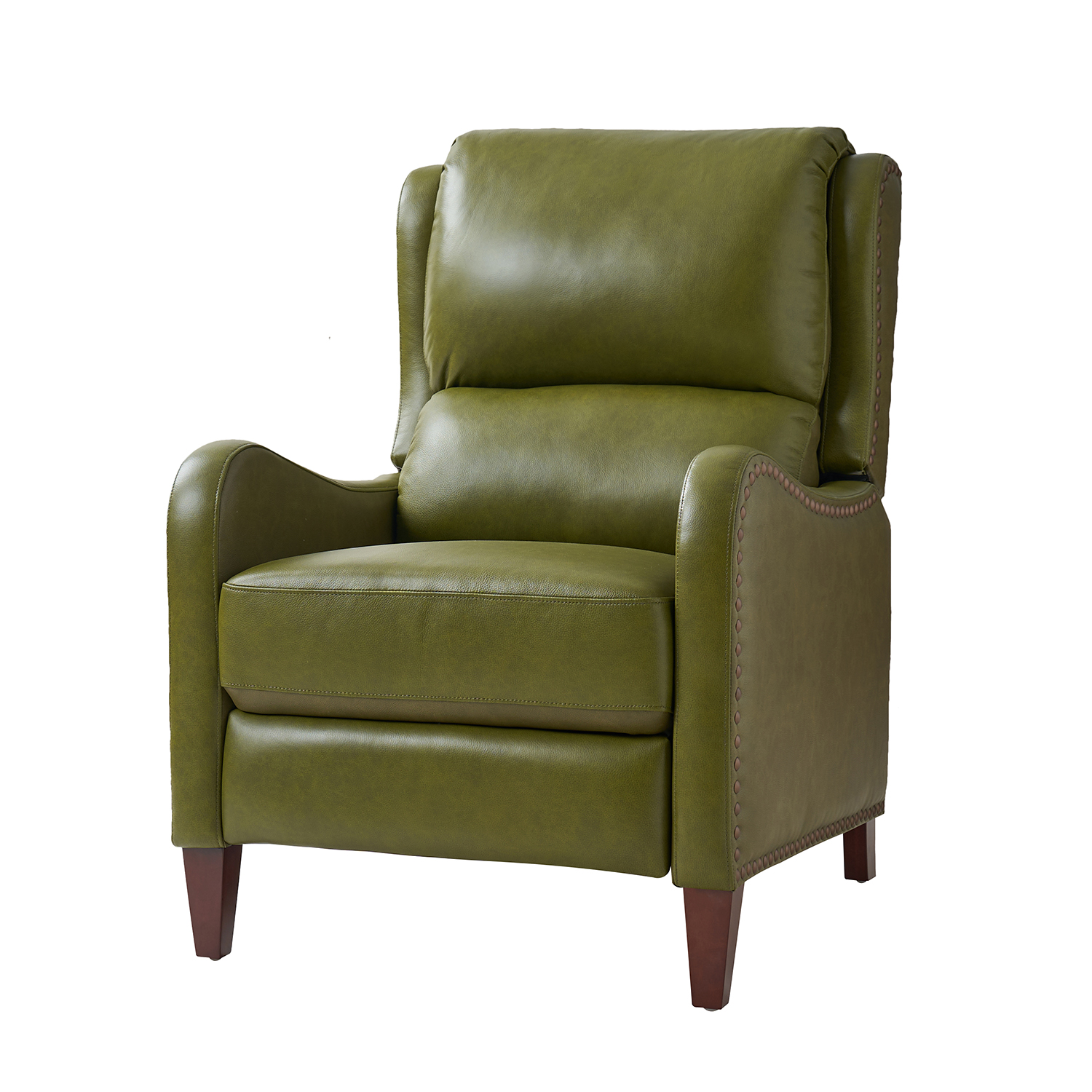Hyde Olive Leather Mid-Century Modern Nailhead Trim Recliner 2 Hyde Olive Leather Mid-Century Modern Nailhead Trim Recliner - Image 2
