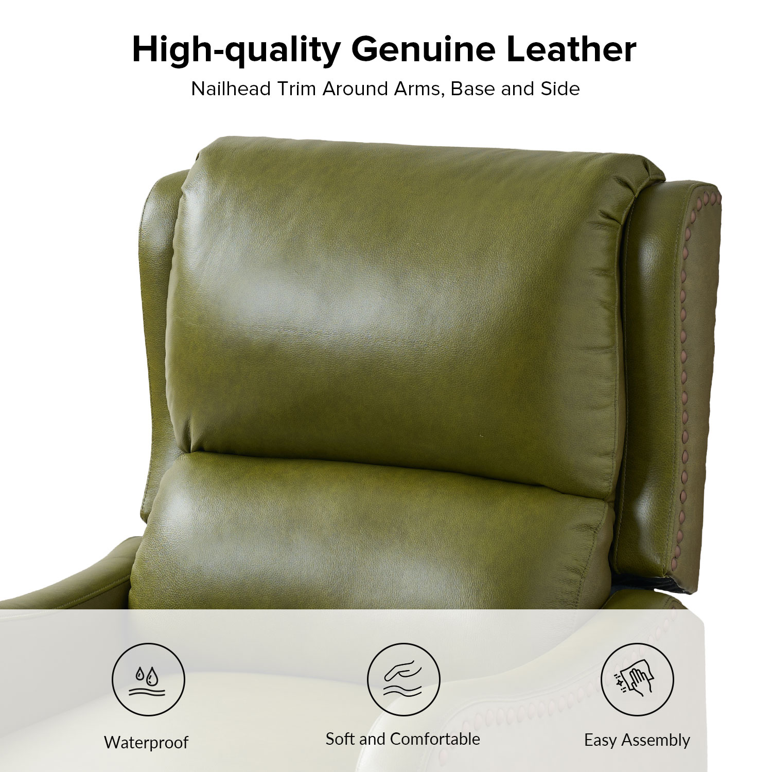 Hyde Olive Leather Mid-Century Modern Nailhead Trim Recliner 3 Hyde Olive Leather Mid-Century Modern Nailhead Trim Recliner - Image 3