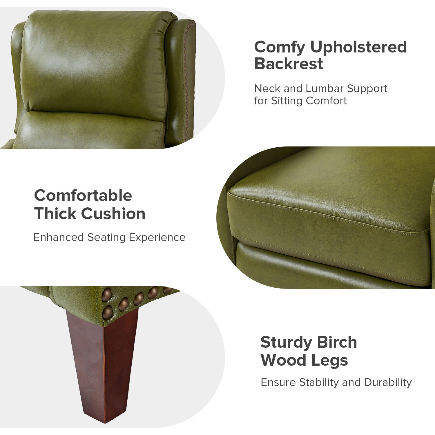 Hyde Olive Leather Mid-Century Modern Nailhead Trim Recliner 5 Hyde Olive Leather Mid-Century Modern Nailhead Trim Recliner - Image 5