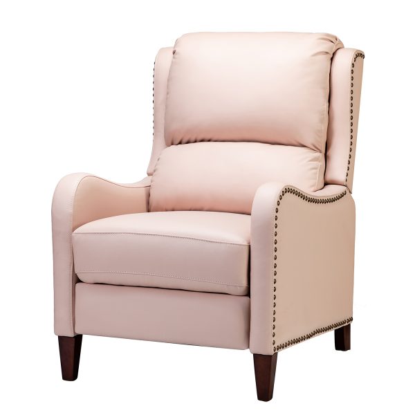 Hyde Pink Leather Mid Century Modern Wingback Push Back Recliner 1