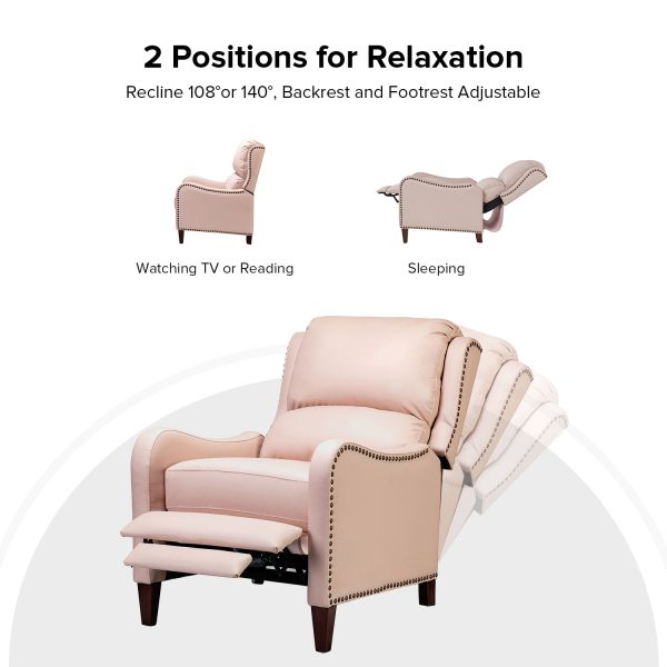 Hyde Pink Leather Mid Century Modern Wingback Push Back Recliner 3