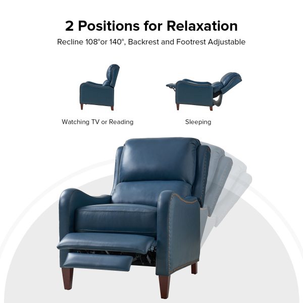 Hyde Turquoise Genuine Leather Mid Century Modern Wingback Recliner 3