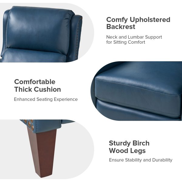Hyde Turquoise Genuine Leather Mid Century Modern Wingback Recliner 4