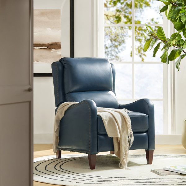 Hyde Turquoise Genuine Leather Mid Century Modern Wingback Recliner
