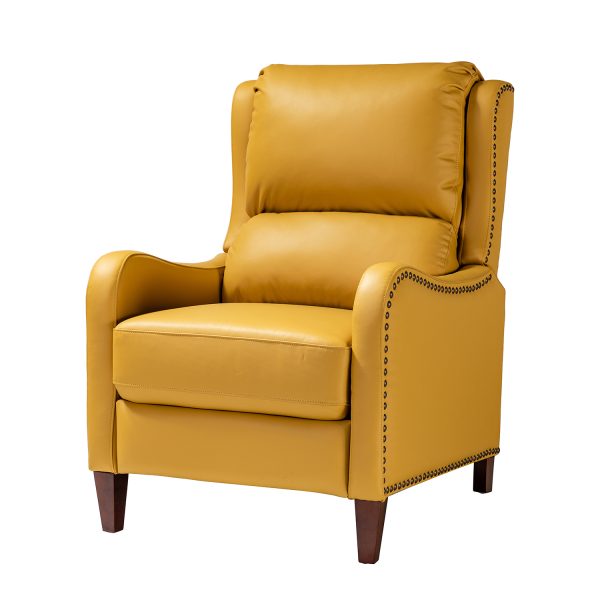 Hyde Yellow Leather Mid Century Modern Nailhead Trim Recliner 1