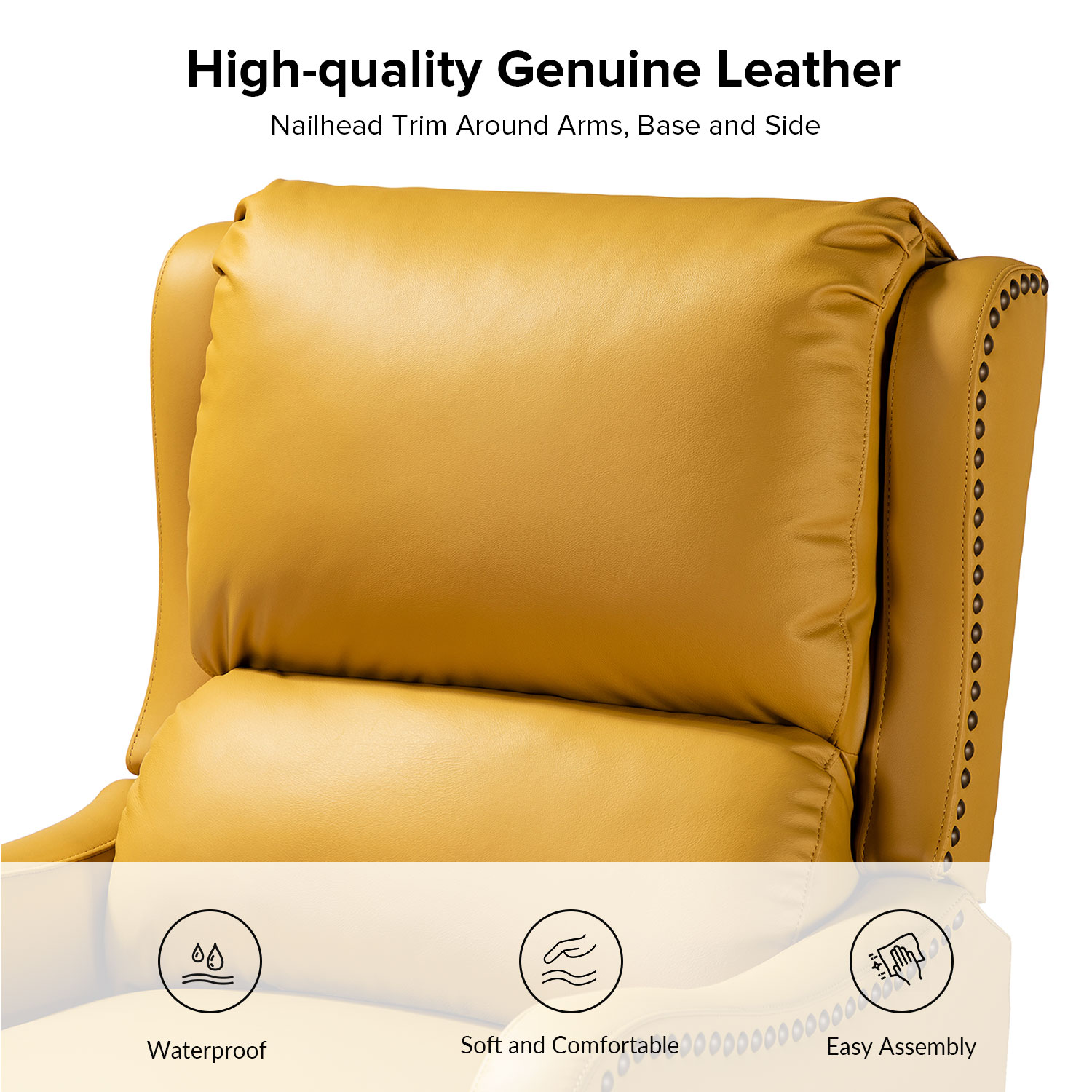 Hyde Yellow Leather Mid-Century Modern Nailhead Trim Recliner 3 Hyde Yellow Leather Mid-Century Modern Nailhead Trim Recliner - Image 3