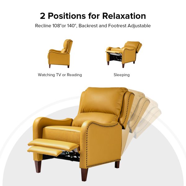 Hyde Yellow Leather Mid Century Modern Nailhead Trim Recliner 3