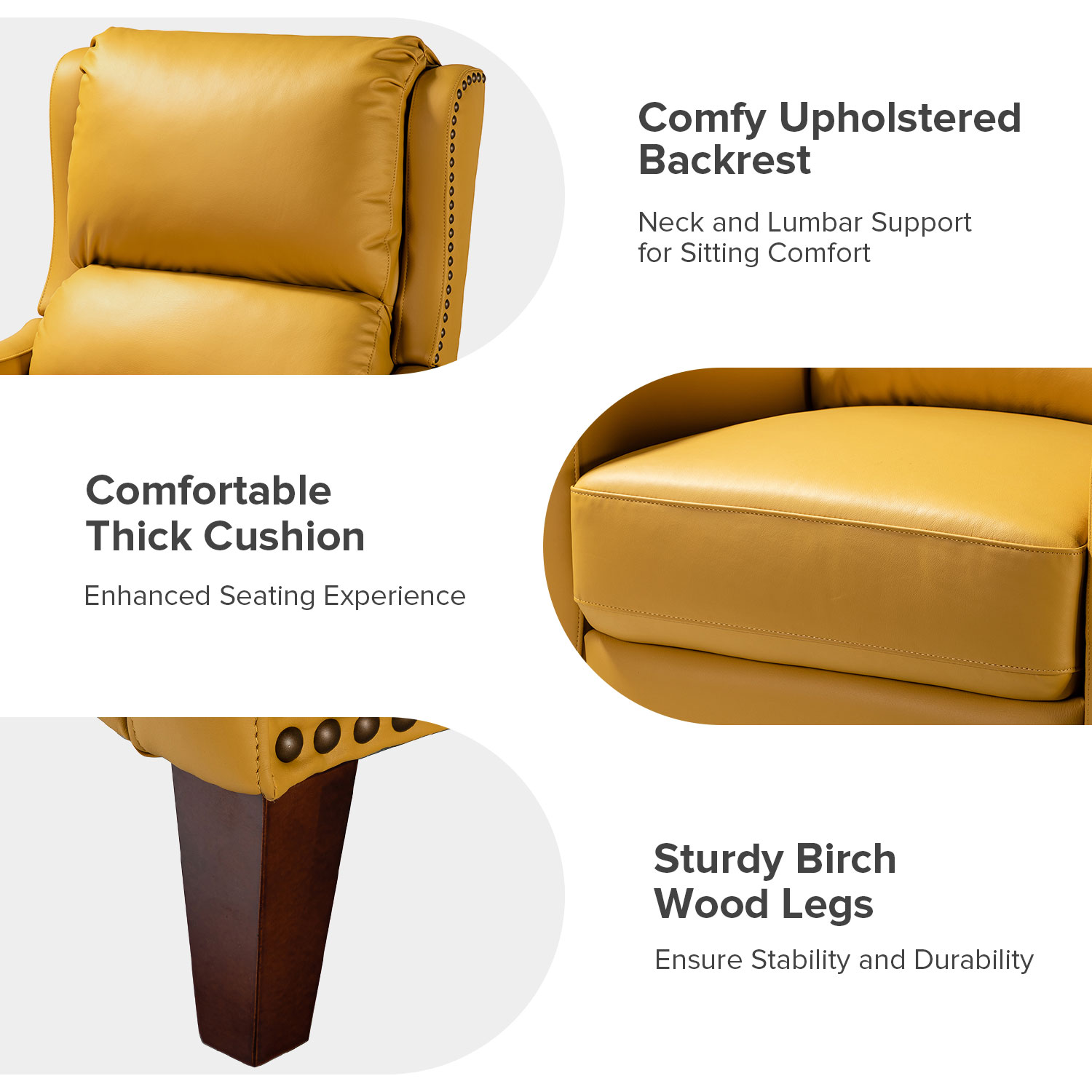 Hyde Yellow Leather Mid-Century Modern Nailhead Trim Recliner 5 Hyde Yellow Leather Mid-Century Modern Nailhead Trim Recliner - Image 5