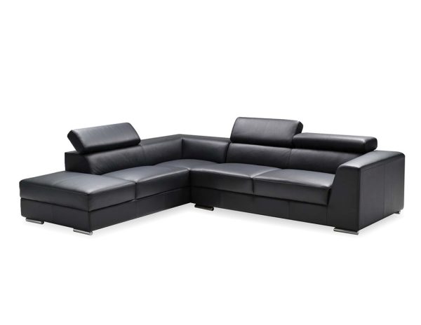 ICON Black Leather LSF Chaise Sectional Adjustable Headrest Steel Legs