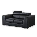 ICON Black Leather Loveseat with Adjustable Headrests and Steel Legs