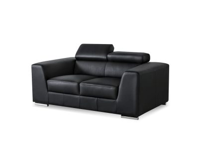 ICON Black Leather Loveseat with Adjustable Headrests and Steel Legs