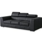 ICON Black Leather Sofa Adjustable Headrests Polished Steel Legs