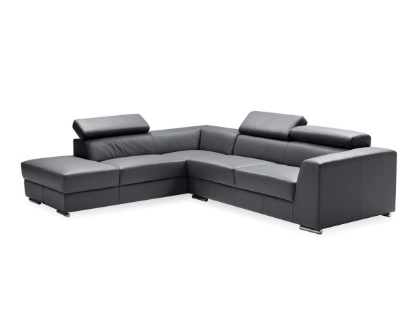ICON Dark Grey Leather Sectional with Adjustable Headrests