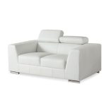 ICON Off White Leather Loveseat Adjustable Headrests Steel Legs