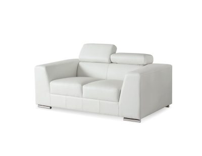 ICON Off White Leather Loveseat Adjustable Headrests Steel Legs