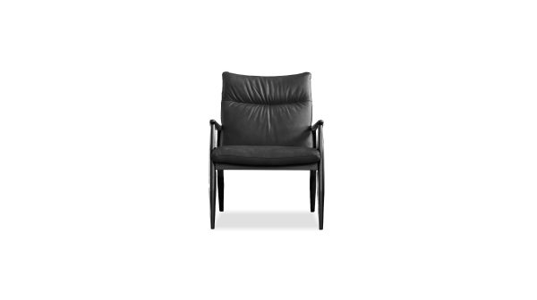 INGA Black Leather Lounge Chair Black Rubberwood Frame 1
