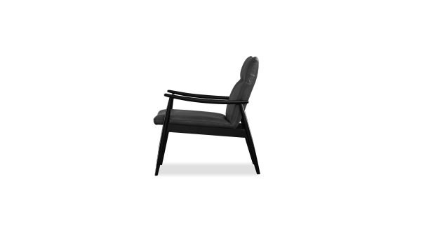 INGA Black Leather Lounge Chair Black Rubberwood Frame 2
