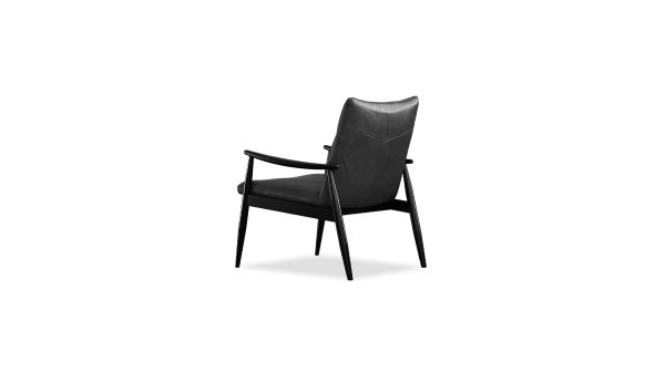 INGA Black Leather Lounge Chair Black Rubberwood Frame 3
