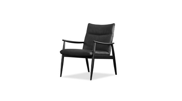 INGA Black Leather Lounge Chair Black Rubberwood Frame