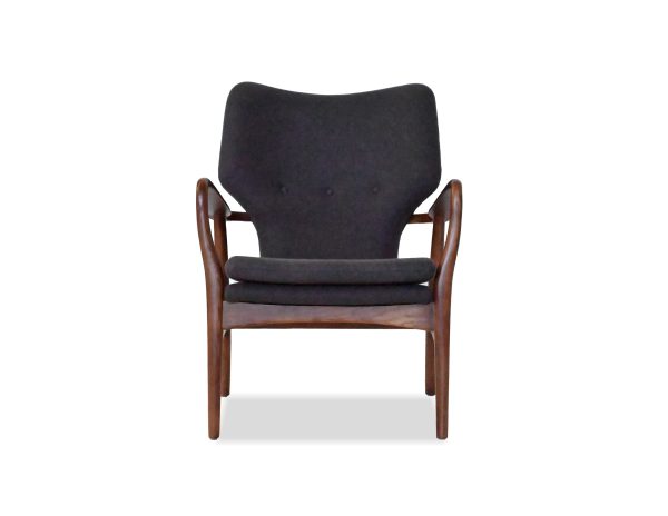 INGRID Grey Wool Lounge Chair Walnut Ash Frame 1