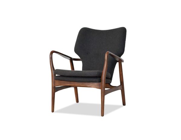 INGRID Grey Wool Lounge Chair Walnut Ash Frame