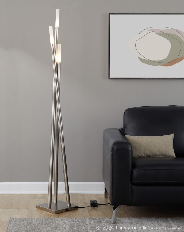 Icicle Contemporary Brushed Nickel Frosted Glass Floor Lamp 1
