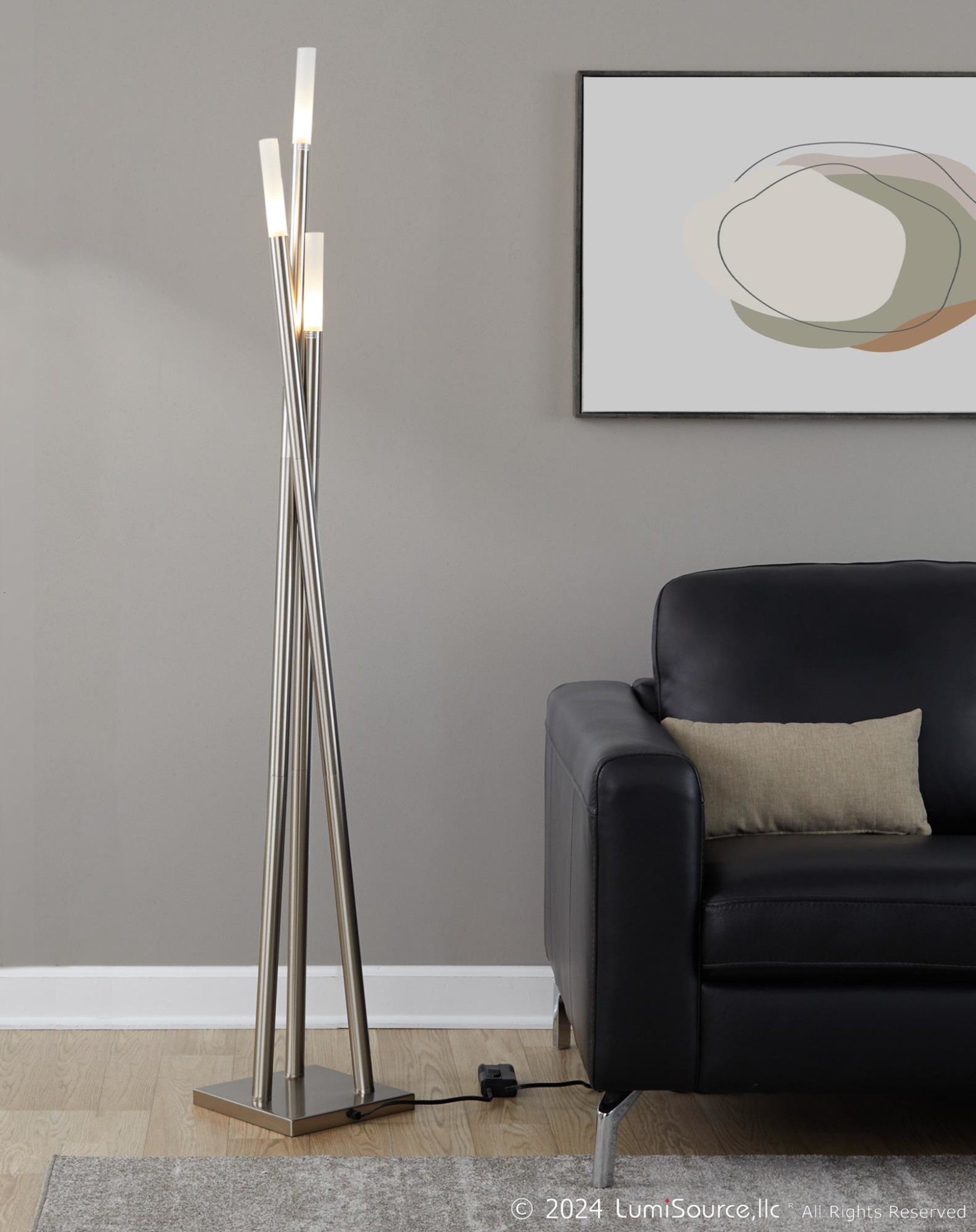 Icicle Contemporary Brushed Nickel Frosted Glass Floor Lamp 2 Icicle Contemporary Brushed Nickel Frosted Glass Floor Lamp - Image 2