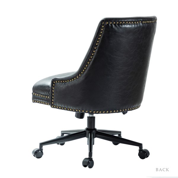 Idalia Black Faux Leather Nailhead Trim Swivel Office Chair 2