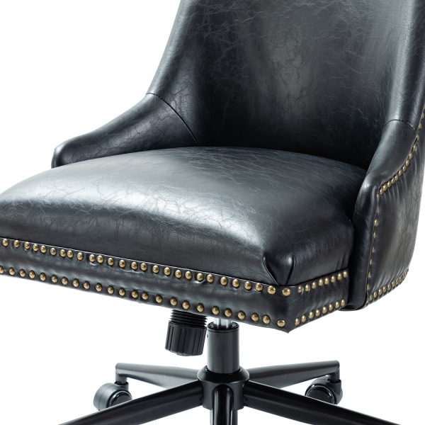 Idalia Black Faux Leather Nailhead Trim Swivel Office Chair 4