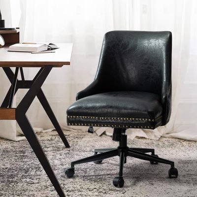 Idalia Black Faux Leather Nailhead Trim Swivel Office Chair