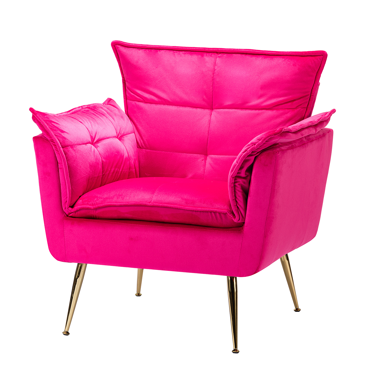 Ilia Fuchsia Velvet Tufted Accent Armchair with Golden Legs 2 Ilia Fuchsia Velvet Tufted Accent Armchair with Golden Legs - Image 2