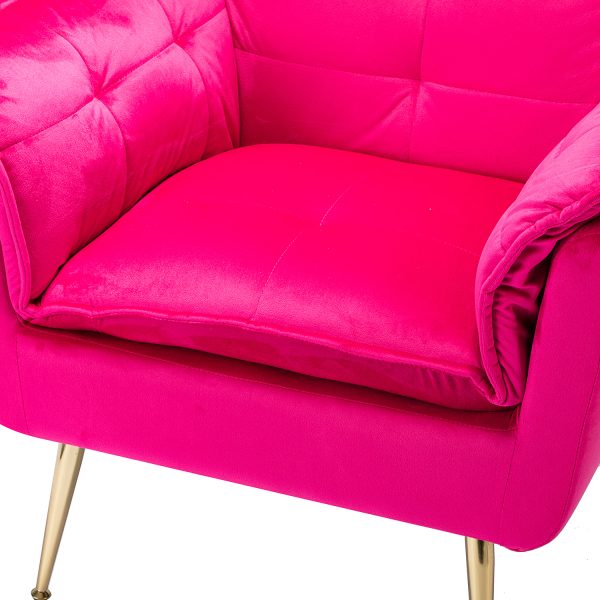 Ilia Fuchsia Velvet Tufted Accent Armchair with Golden Legs 4