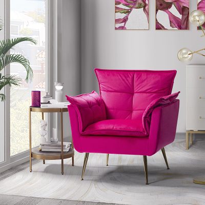 Ilia Fuchsia Velvet Tufted Accent Armchair with Golden Legs