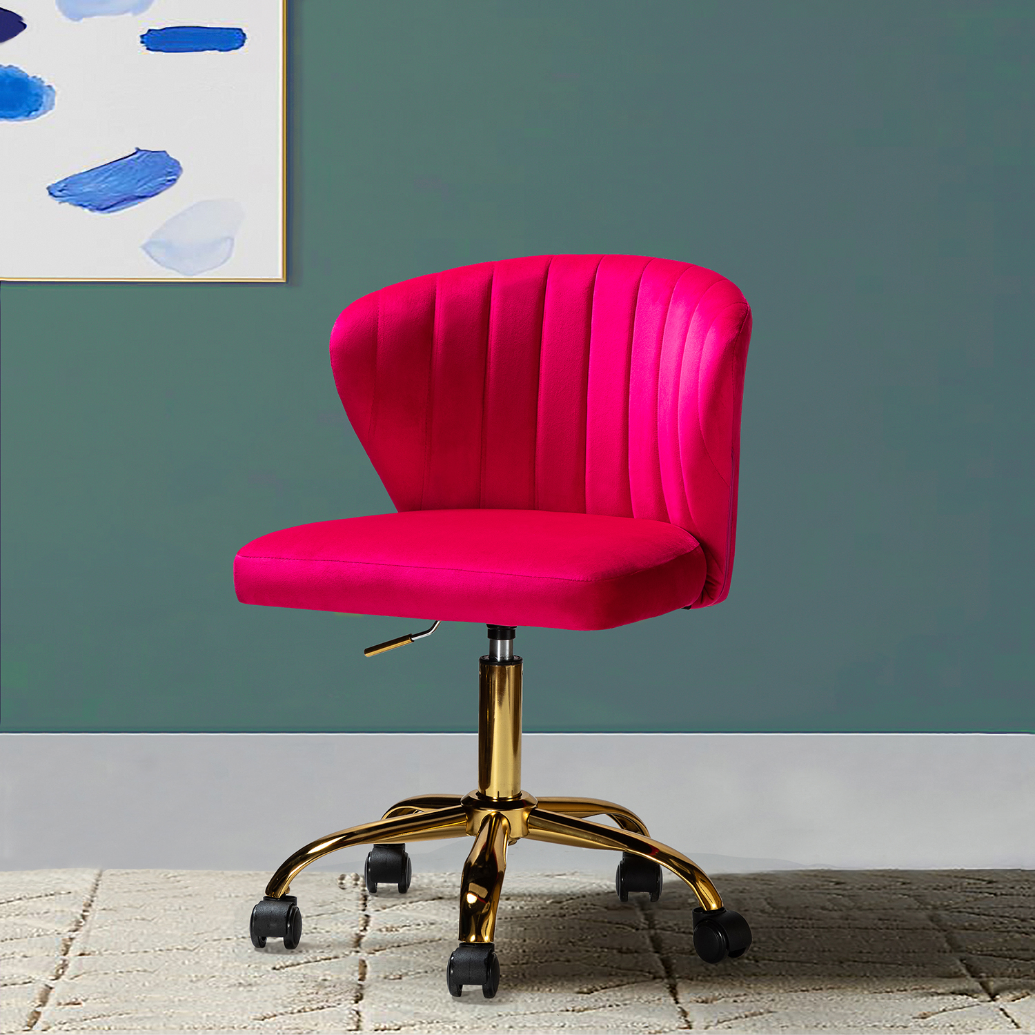 Ilia Fushia Velvet Ergonomic Adjustable Height Swivel Task Chair 1 Ilia Fushia Velvet Ergonomic Adjustable Height Swivel Task Chair