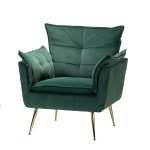 Ilia Green Velvet Tufted Accent Armchair with Golden Legs 7 Ilia Green Velvet Tufted Accent Armchair with Golden Legs