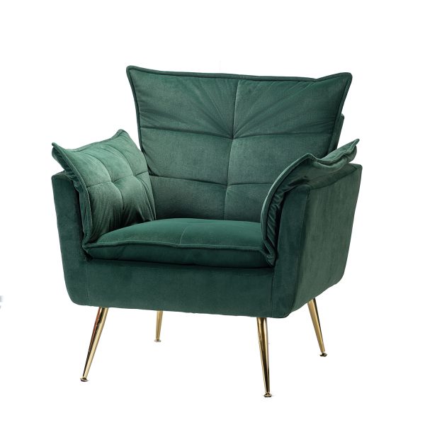 Ilia Green Velvet Tufted Accent Armchair with Golden Legs 1