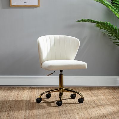Ilia Ivory Velvet Ergonomic Adjustable Height Swivel Task Chair
