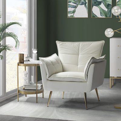 Ilia Ivory Velvet Tufted Accent Armchair