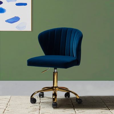Ilia Navy Velvet Ergonomic Adjustable Height Swivel Task Chair