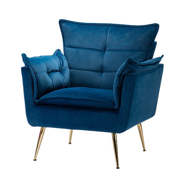 Ilia Navy Velvet Tufted Accent Armchair with Golden Legs 1