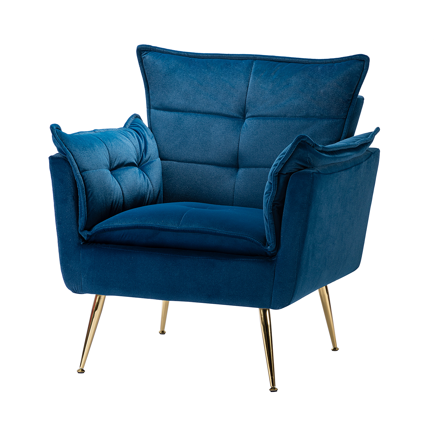 Ilia Navy Velvet Tufted Accent Armchair with Golden Legs 2 Ilia Navy Velvet Tufted Accent Armchair with Golden Legs - Image 2