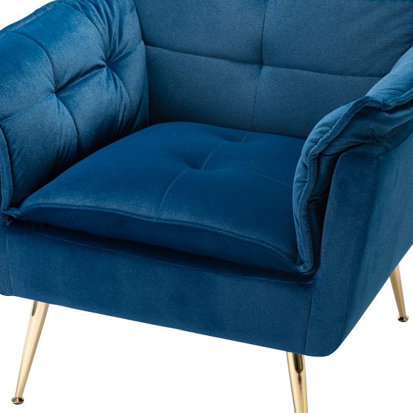 Ilia Navy Velvet Tufted Accent Armchair with Golden Legs 4