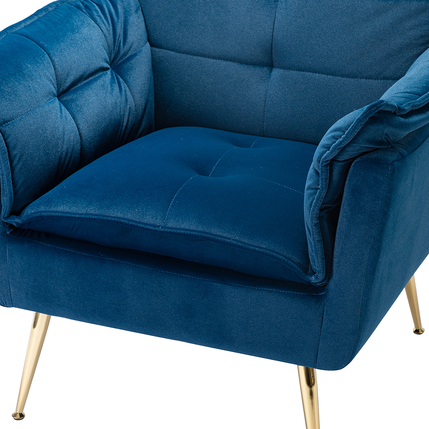 Ilia Navy Velvet Tufted Accent Armchair with Golden Legs 5 Ilia Navy Velvet Tufted Accent Armchair with Golden Legs - Image 5